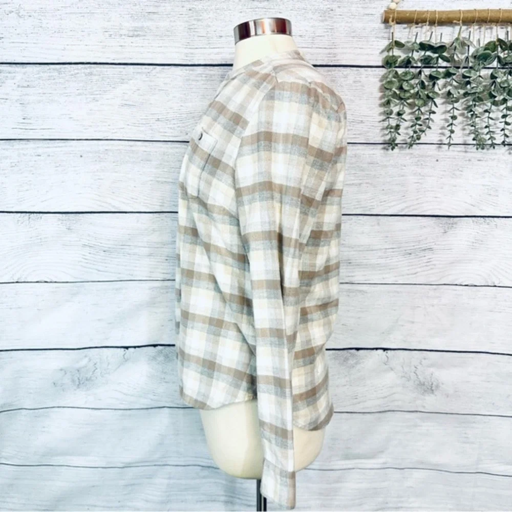 LL BEAN Women's Plaid Flannel Shirt Size Small Soft Cotton Collarless 290384 - Picture 3 of 6